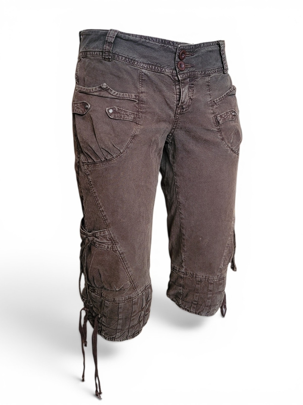 Vintage Y2K Cyber Grunge Cargo Capri Shorts Brown XS - S